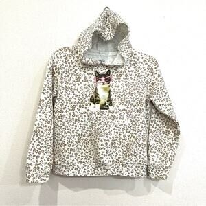 Little Pretties Pink Tan Animal Print Cat Kitty Glasses Graphic Hoodie - Large